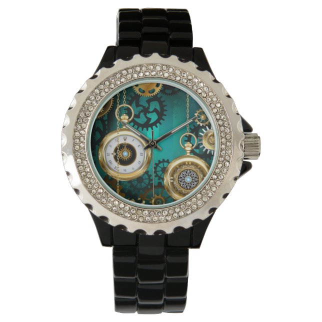 Steampunk Jewelry Watch on a Green Background Horloge (Voorkant)