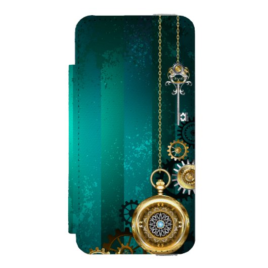 Steampunk Jewelry Watch on a Green Background Incipio iPhone Portemonnee Hoesje (Voorkant Agenda)