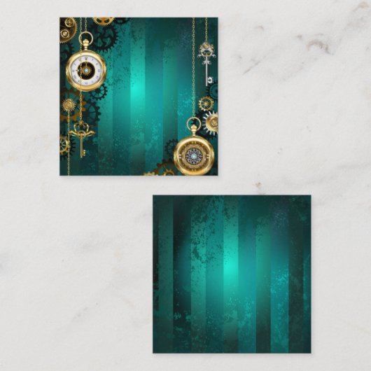 Steampunk Jewelry Watch on a Green Background Informatiekaartje (Voorkant / Achterkant)