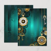 Steampunk Jewelry Watch on a Green Background Informatiekaartje (Voorkant / Achterkant)