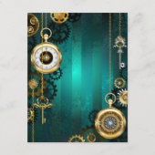 Steampunk Jewelry Watch on a Green Background Informatiekaartje (Voorkant)
