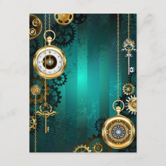 Steampunk Jewelry Watch on a Green Background Informatiekaartje (Voorkant)