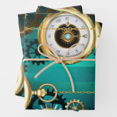 Steampunk Jewelry Watch on a Green Background Inpakpapier Vel (In situ)