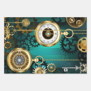 Steampunk Jewelry Watch on a Green Background Inpakpapier Vel