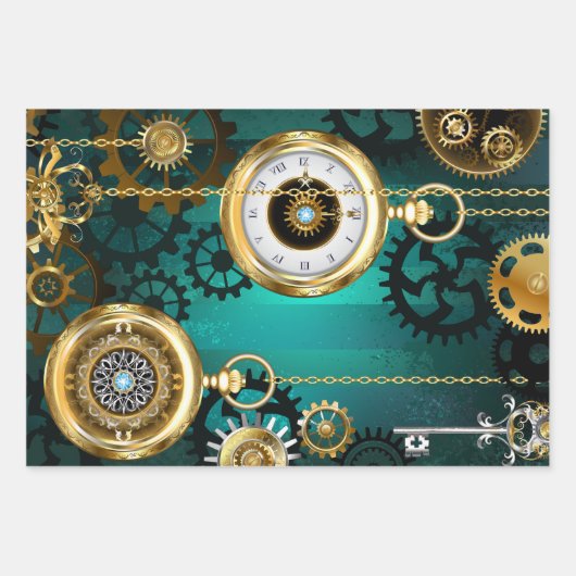 Steampunk Jewelry Watch on a Green Background Inpakpapier Vel (Voorkant)