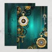 Steampunk Jewelry Watch on a Green Background Kaart (Voorkant / Achterkant)
