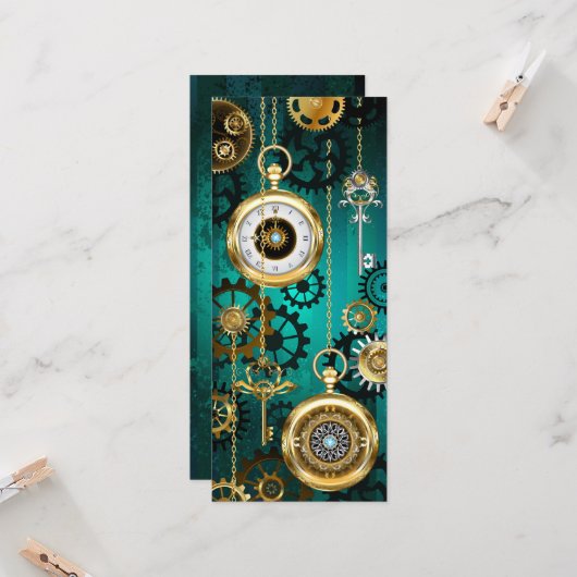 Steampunk Jewelry Watch on a Green Background Kaart (Voorkant / Achterkant in situ)