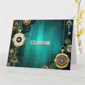 Steampunk Jewelry Watch on a Green Background Kaart (Gele Bloem)