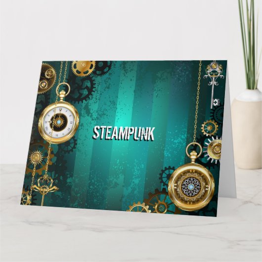 Steampunk Jewelry Watch on a Green Background Kaart (Voorkant)