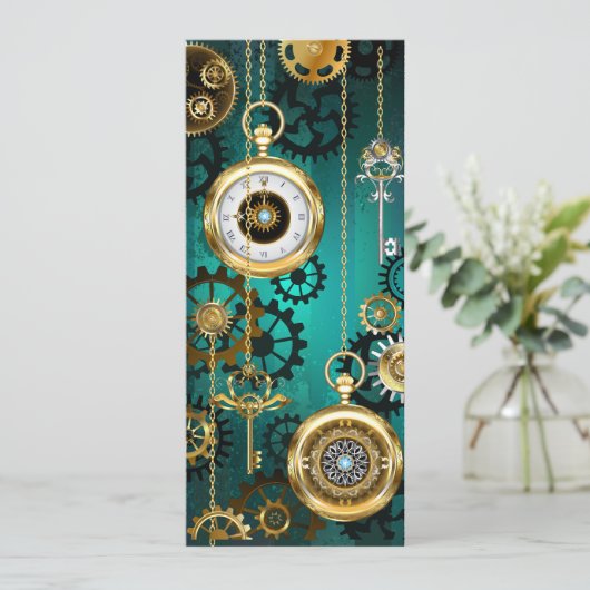 Steampunk Jewelry Watch on a Green Background Kaart (Staand voorkant)