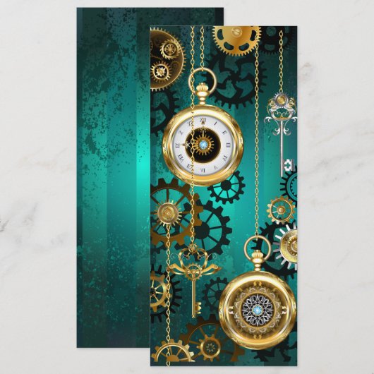 Steampunk Jewelry Watch on a Green Background Kaart (Voorkant / Achterkant)