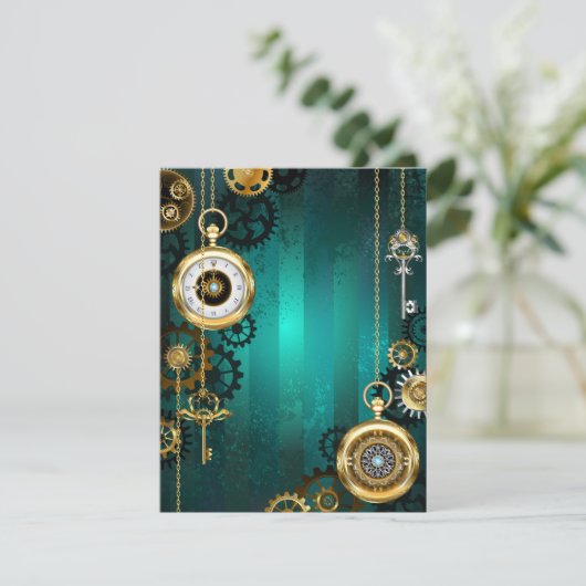 Steampunk Jewelry Watch on a Green Background Kaart (Staand voorkant)