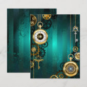 Steampunk Jewelry Watch on a Green Background Kaart (Voorkant / Achterkant)