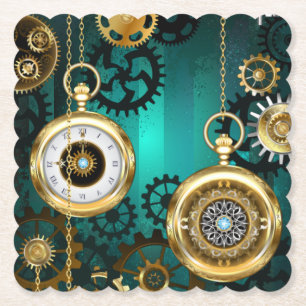 Steampunk Jewelry Watch on a Green Background Kartonnen Onderzetters