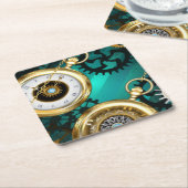 Steampunk Jewelry Watch on a Green Background Kartonnen Onderzetters (Schuin)