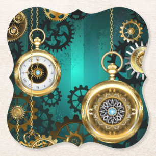 Steampunk Jewelry Watch on a Green Background Kartonnen Onderzetters