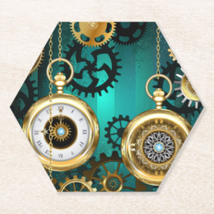 Steampunk Jewelry Watch on a Green Background Kartonnen Onderzetters