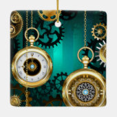 Steampunk Jewelry Watch on a Green Background Keramisch Ornament (Achterkant)