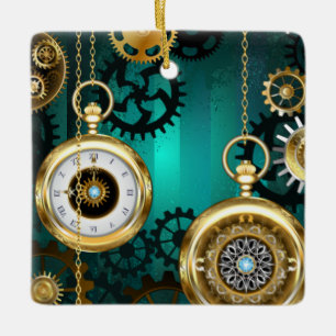 Steampunk Jewelry Watch on a Green Background Keramisch Ornament
