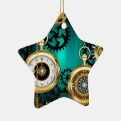 Steampunk Jewelry Watch on a Green Background Keramisch Ornament (Rechts)