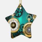 Steampunk Jewelry Watch on a Green Background Keramisch Ornament (Links)
