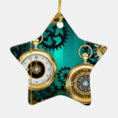 Steampunk Jewelry Watch on a Green Background Keramisch Ornament (Achterkant)