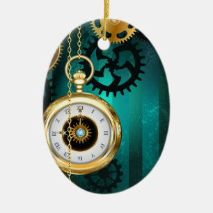 Steampunk Jewelry Watch on a Green Background Keramisch Ornament