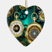 Steampunk Jewelry Watch on a Green Background Keramisch Ornament (Rechts)