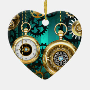 Steampunk Jewelry Watch on a Green Background Keramisch Ornament