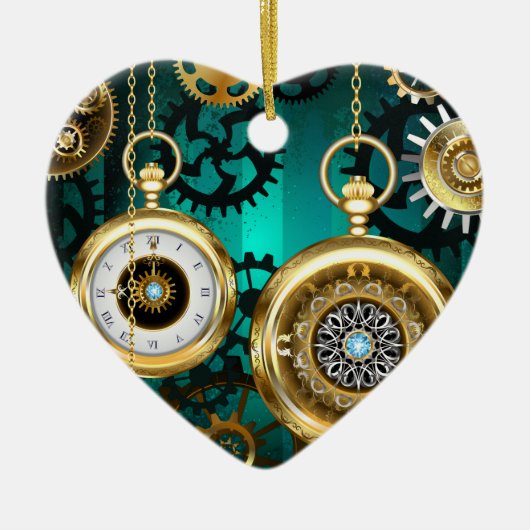 Steampunk Jewelry Watch on a Green Background Keramisch Ornament (Voorkant)