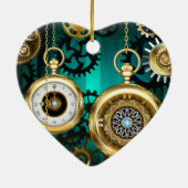 Steampunk Jewelry Watch on a Green Background Keramisch Ornament (Achterkant)