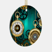 Steampunk Jewelry Watch on a Green Background Keramisch Ornament (Rechts)