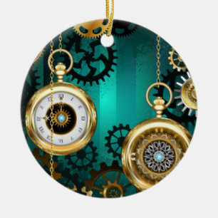 Steampunk Jewelry Watch on a Green Background Keramisch Ornament