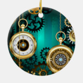 Steampunk Jewelry Watch on a Green Background Keramisch Ornament (Achterkant)