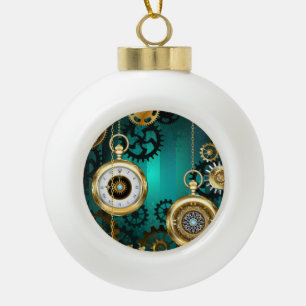 Steampunk Jewelry Watch on a Green Background Keramische Bal Ornament