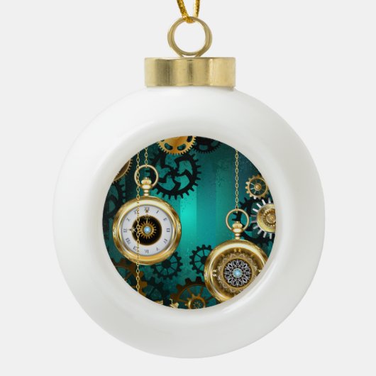 Steampunk Jewelry Watch on a Green Background Keramische Bal Ornament (Voorkant)