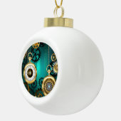 Steampunk Jewelry Watch on a Green Background Keramische Bal Ornament (Rechts)