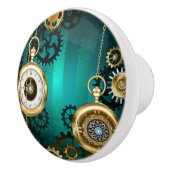 Steampunk Jewelry Watch on a Green Background Keramische Knop (Rechts)
