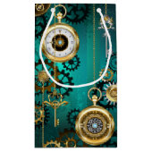 Steampunk Jewelry Watch on a Green Background Klein Cadeauzakje (Achterkant)