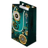 Steampunk Jewelry Watch on a Green Background Klein Cadeauzakje (Achterkant Gekanteld)