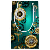 Steampunk Jewelry Watch on a Green Background Klein Cadeauzakje (Voorkant)