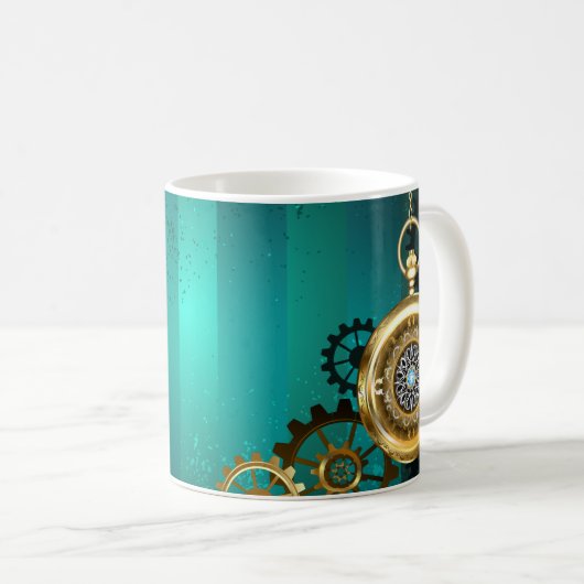 Steampunk Jewelry Watch on a Green Background Koffiemok (Voorkant rechts)