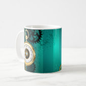 Steampunk Jewelry Watch on a Green Background Koffiemok (Voorkant links)