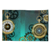 Steampunk Jewelry Watch on a Green Background Kussensloop (Achterkant-Links)