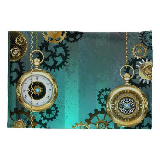 Steampunk Jewelry Watch on a Green Background Kussensloop (Achterkant)