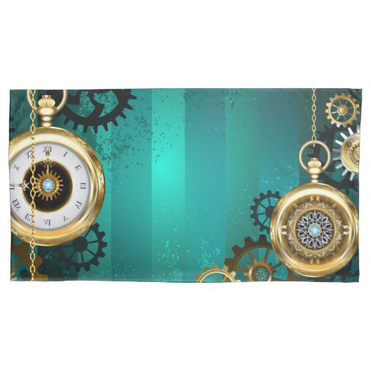Steampunk Jewelry Watch on a Green Background Kussensloop (Voorkant-Links)