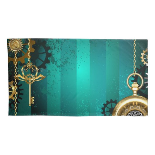 Steampunk Jewelry Watch on a Green Background Kussensloop (Achterkant-Rechts)