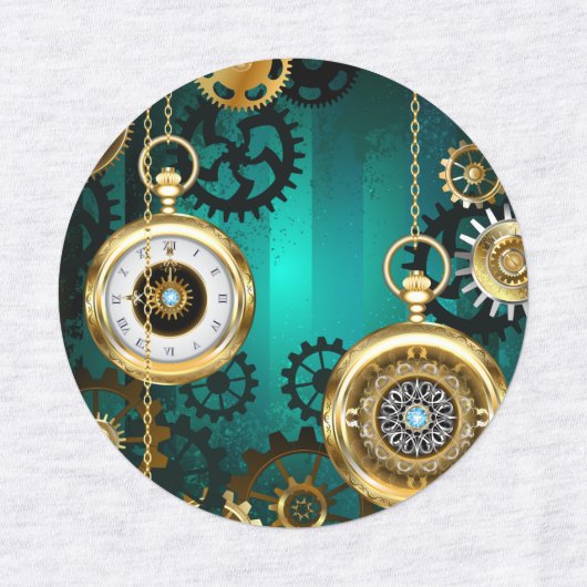 Steampunk Jewelry Watch on a Green Background Labels (Design 1)