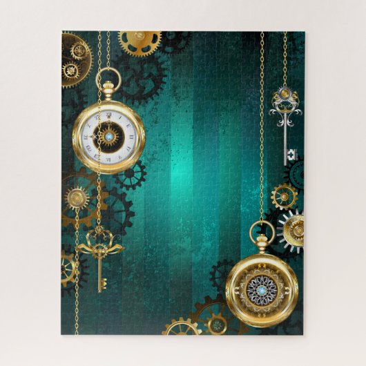 Steampunk Jewelry Watch on a Green Background Legpuzzel (Verticaal)