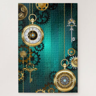 Steampunk Jewelry Watch on a Green Background Legpuzzel